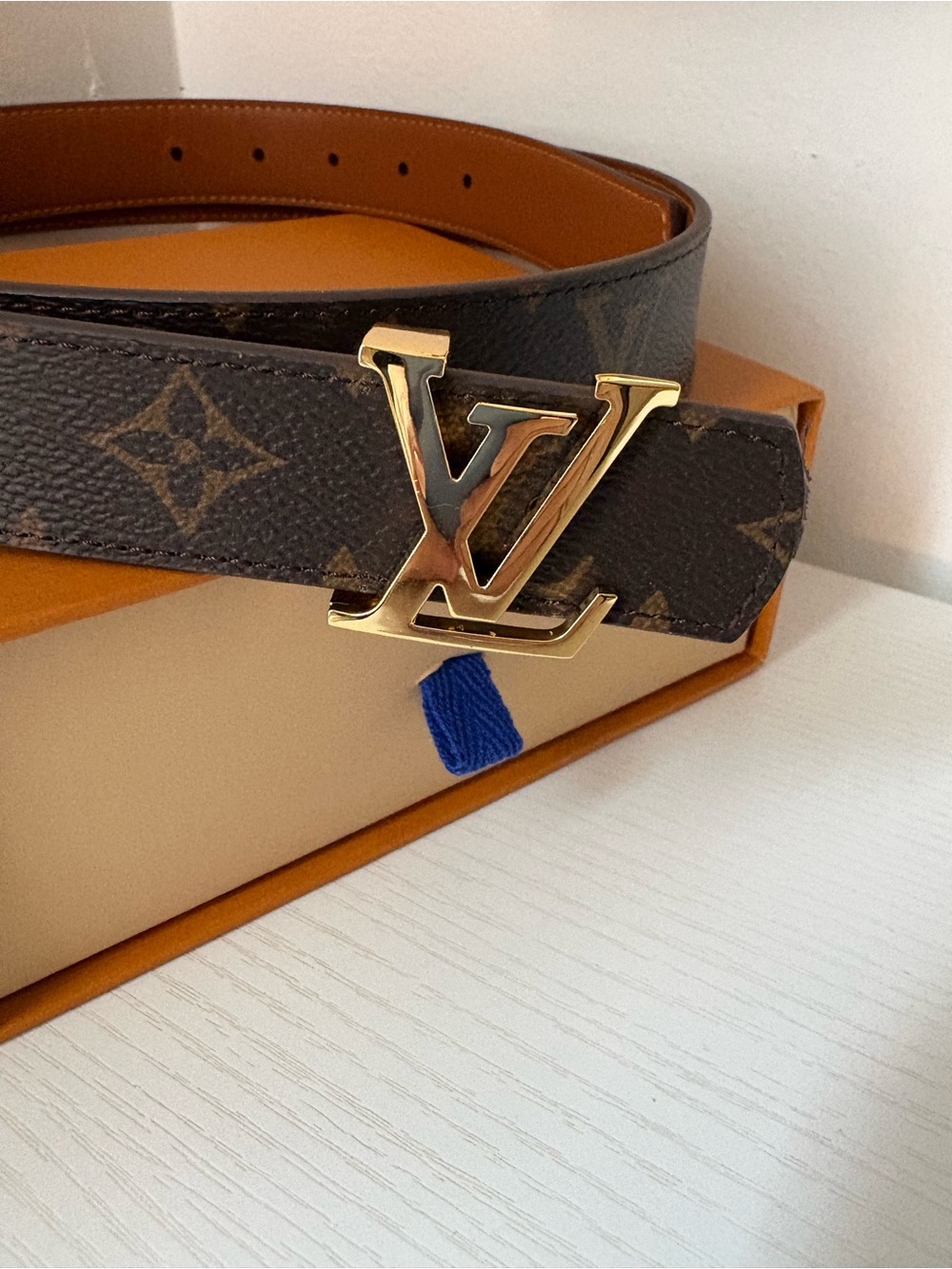 Louis Vuitton Brown Monogram Leather Belt with Gold LV Buckle - Picture 3 of 7